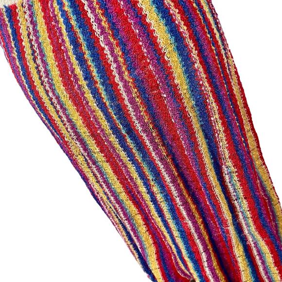 Vintage 80’s French Rags Hand Loomed Rayon Rainbow Striped Faux Wrap Midi Skirt - Picture 2 of 12